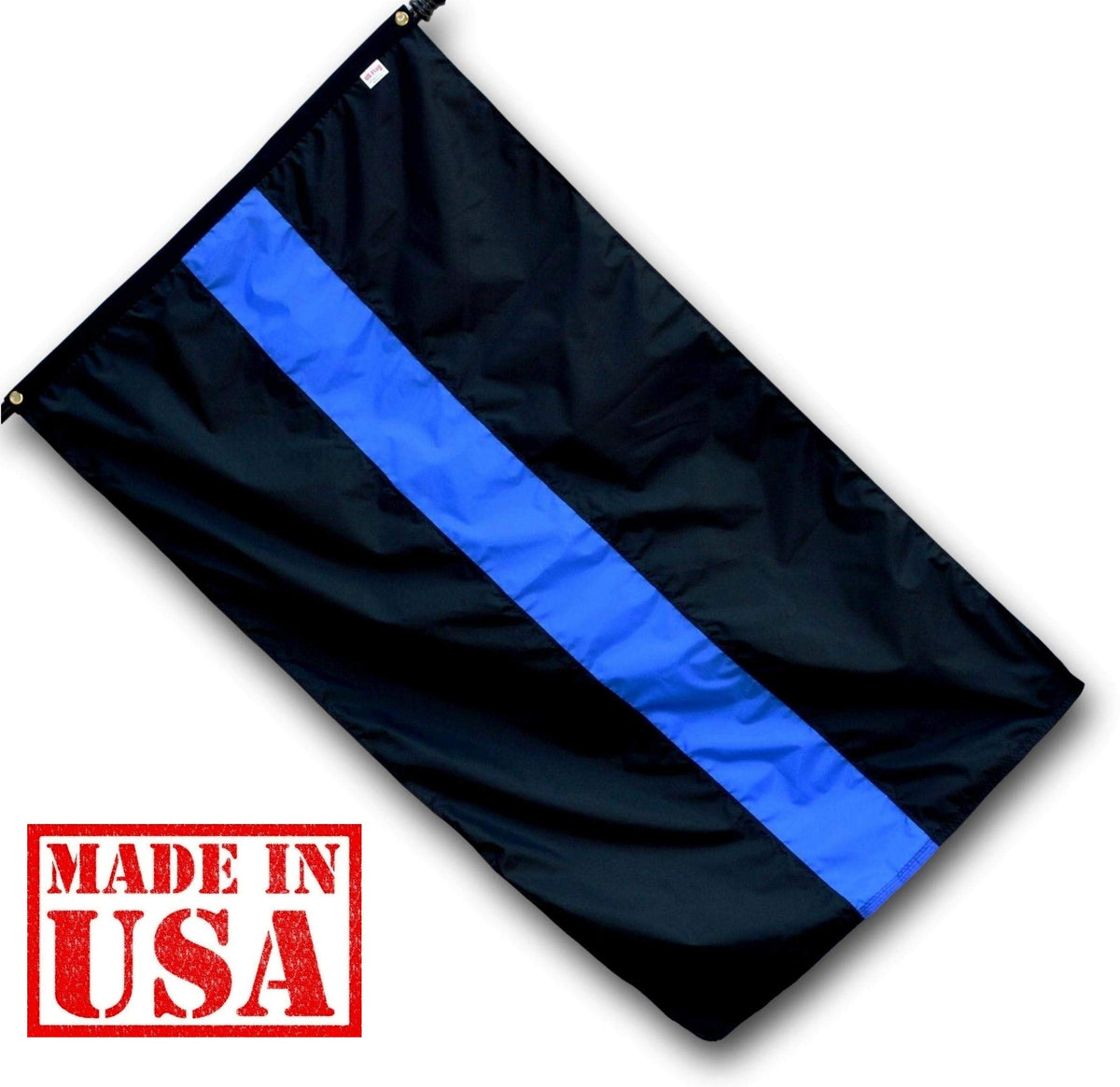 US Flag Factory thin blue line flag close-up shows sewn stripes for durability.