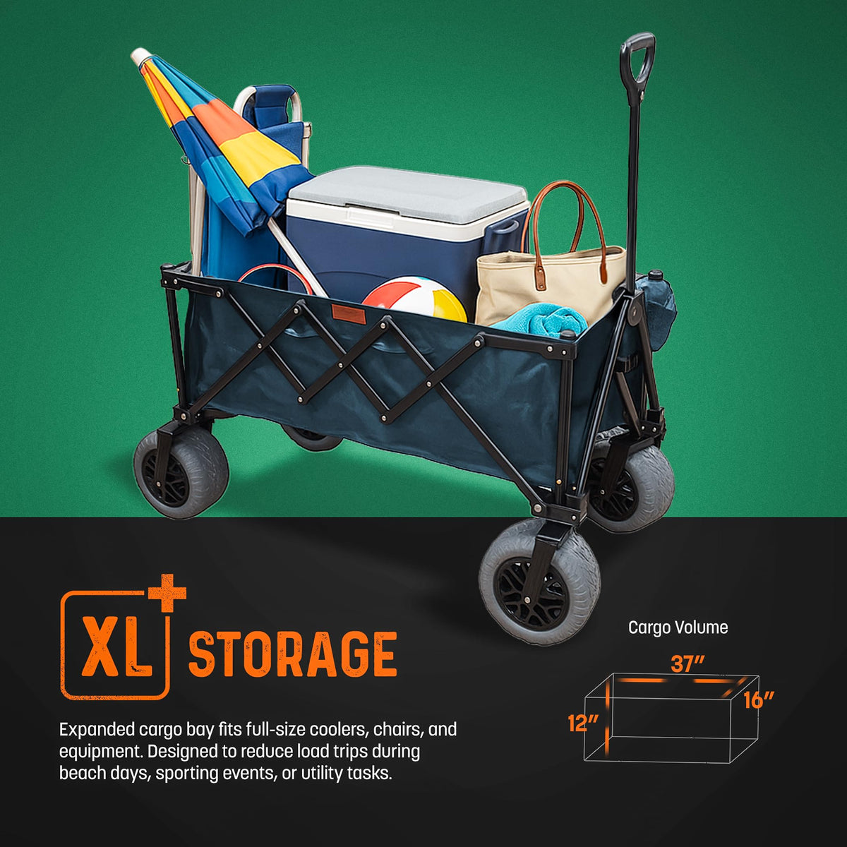US Original Outlander XL wagon features spring-loaded pull handle for easy pulling.