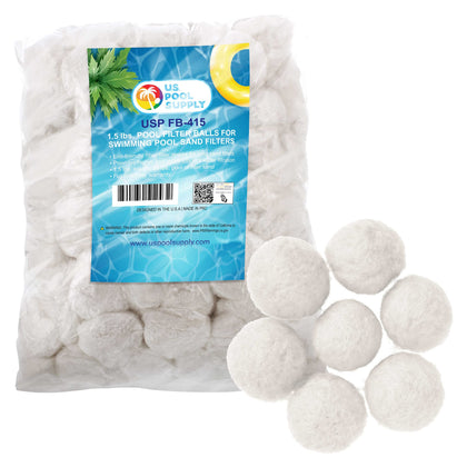 U.S. Pool Supply 1.5 lbs filter balls package showing eco-friendly media for high-efficiency filtration.