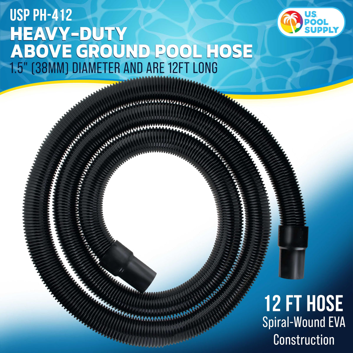 US Pool Supply 1.5-inch hose connection cuffs ensure a snug fit with compatible pumps.