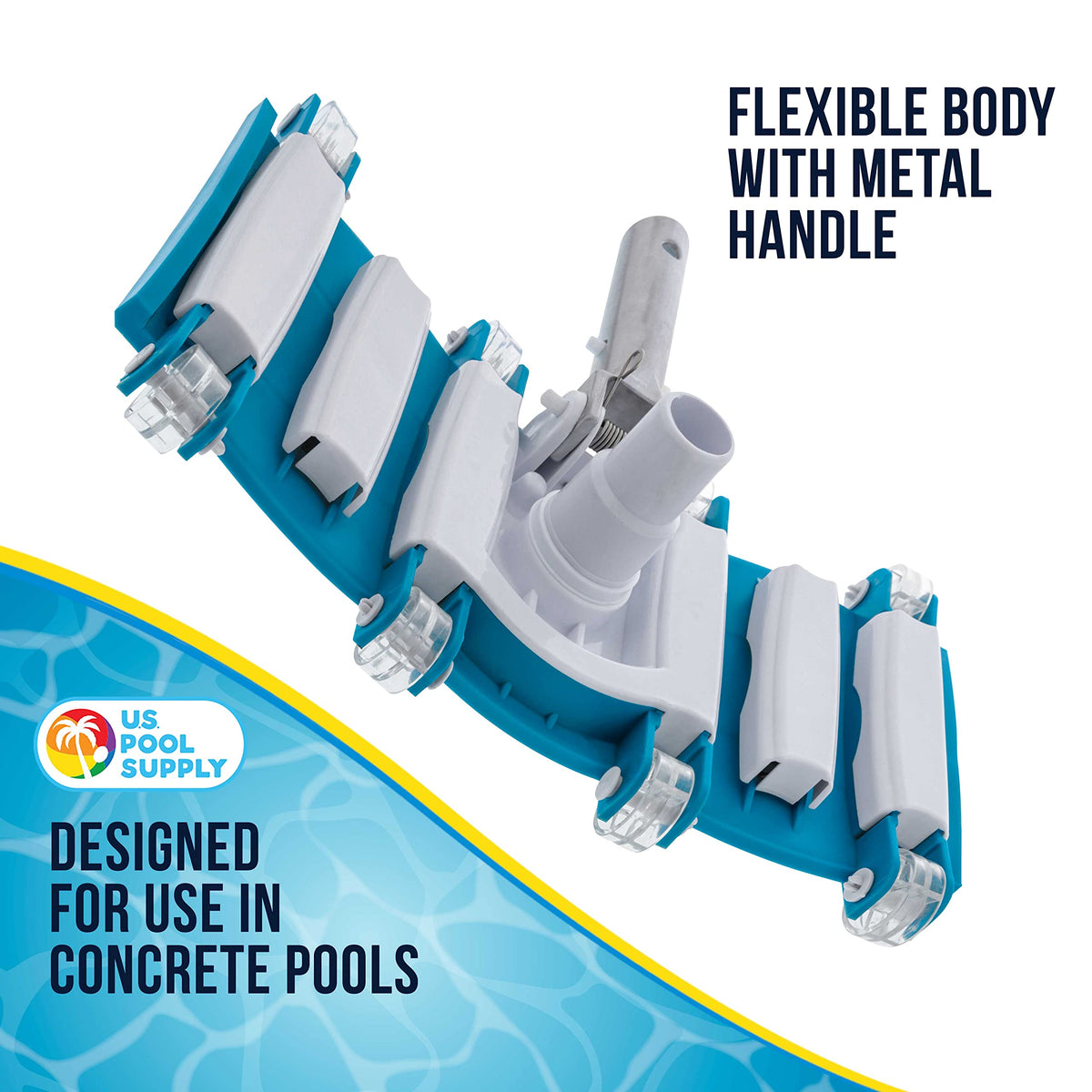 US Pool Supply aluminum spring-action pole handle improves control on vertical surfaces.