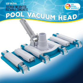 US Pool Supply 14-inch vacuum head with swivel hose connection enables leak-free, flexible cleaning.