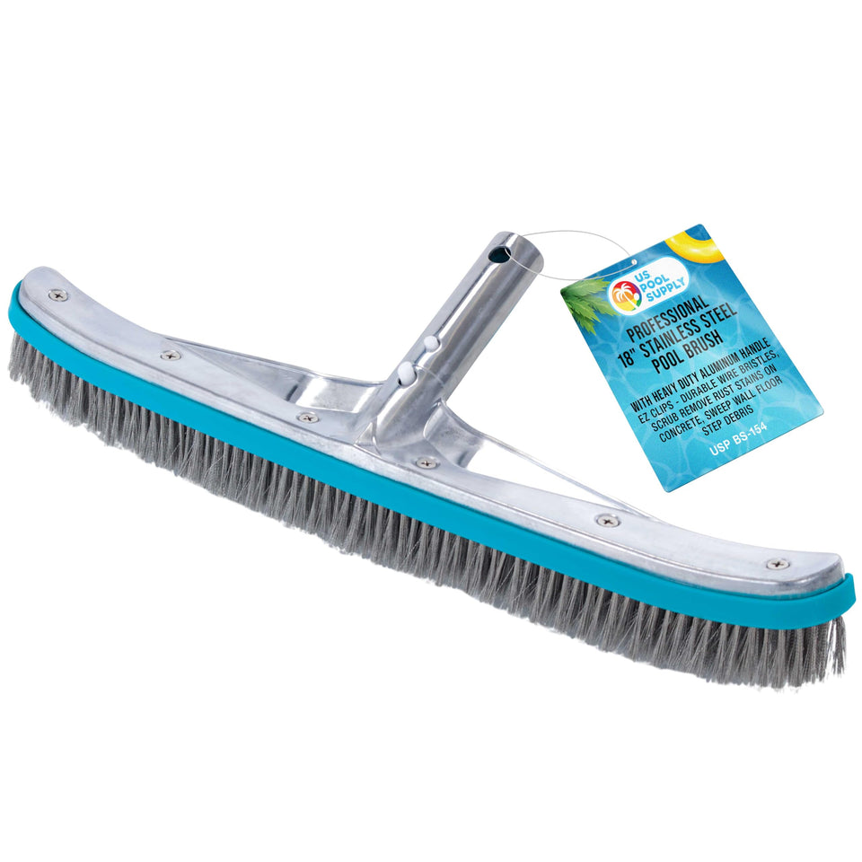 US Pool Supply 18-inch stainless steel pool brush head cleans tile and walls effectively