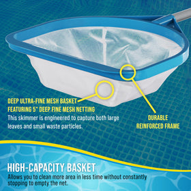U.S. Pool Supply five-inch ultra-fine mesh basket captures leaves and fine debris.