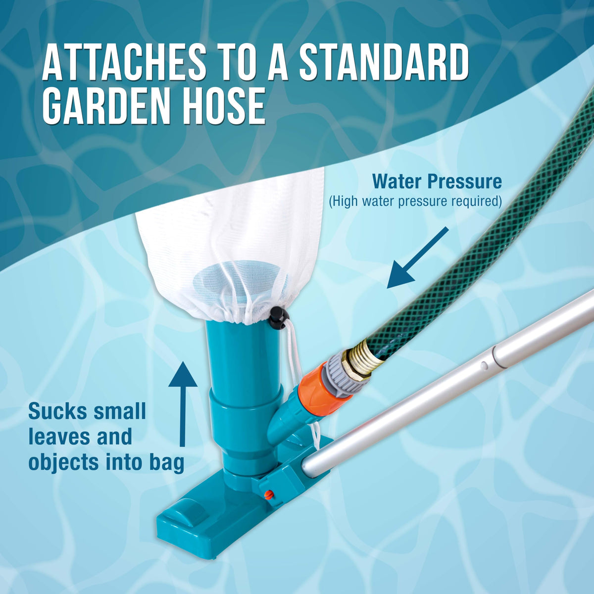 US Pool Supply 5-section pole assembly extends reach to pools, spas, and ponds.