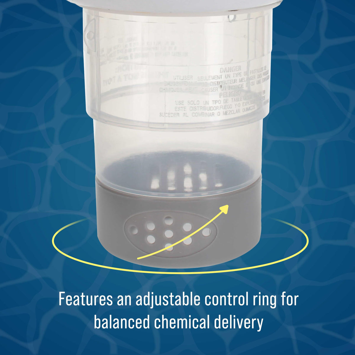 US Pool Supply Adjustable control ring balances chlorine release in your pool