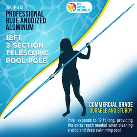 U.S. Pool Supply aluminum pool pole with blue finish for durable, long-lasting use.