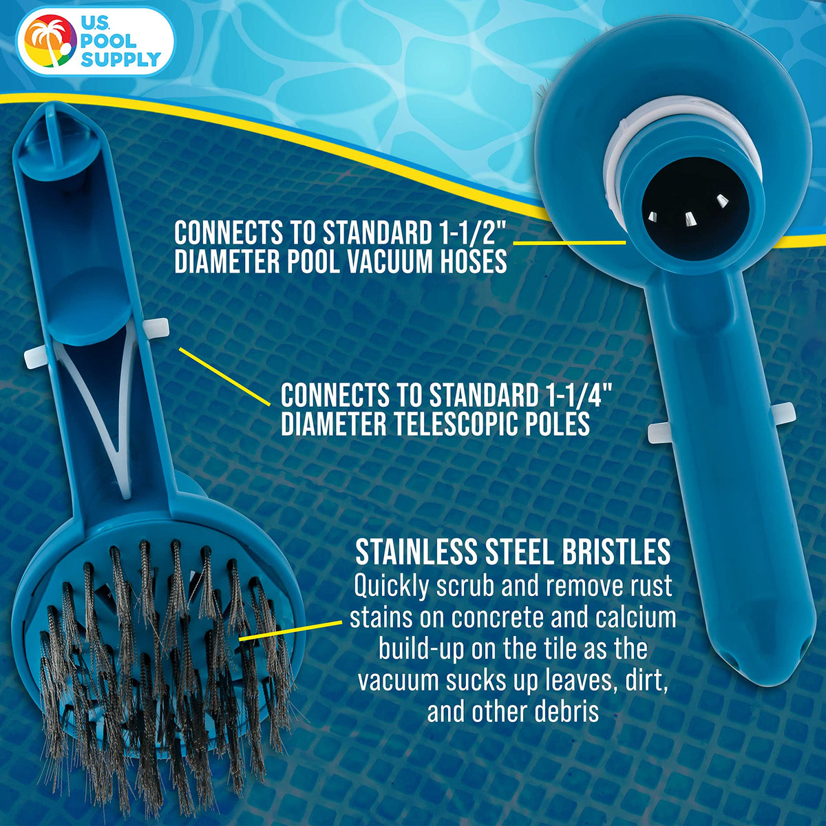 US Pool Supply tool scrubs calcium buildup on tile surfaces