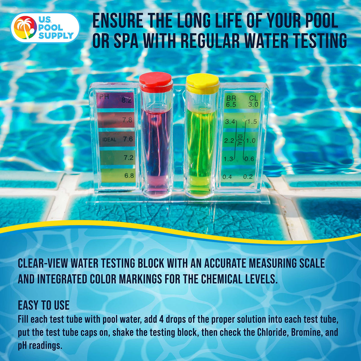 U.S. Pool Supply clear-view testing block with color scale