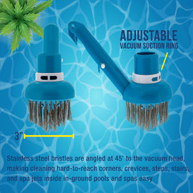 US Pool Supply corner head with angled 45-degree bristles cleaning hard-to-reach spots