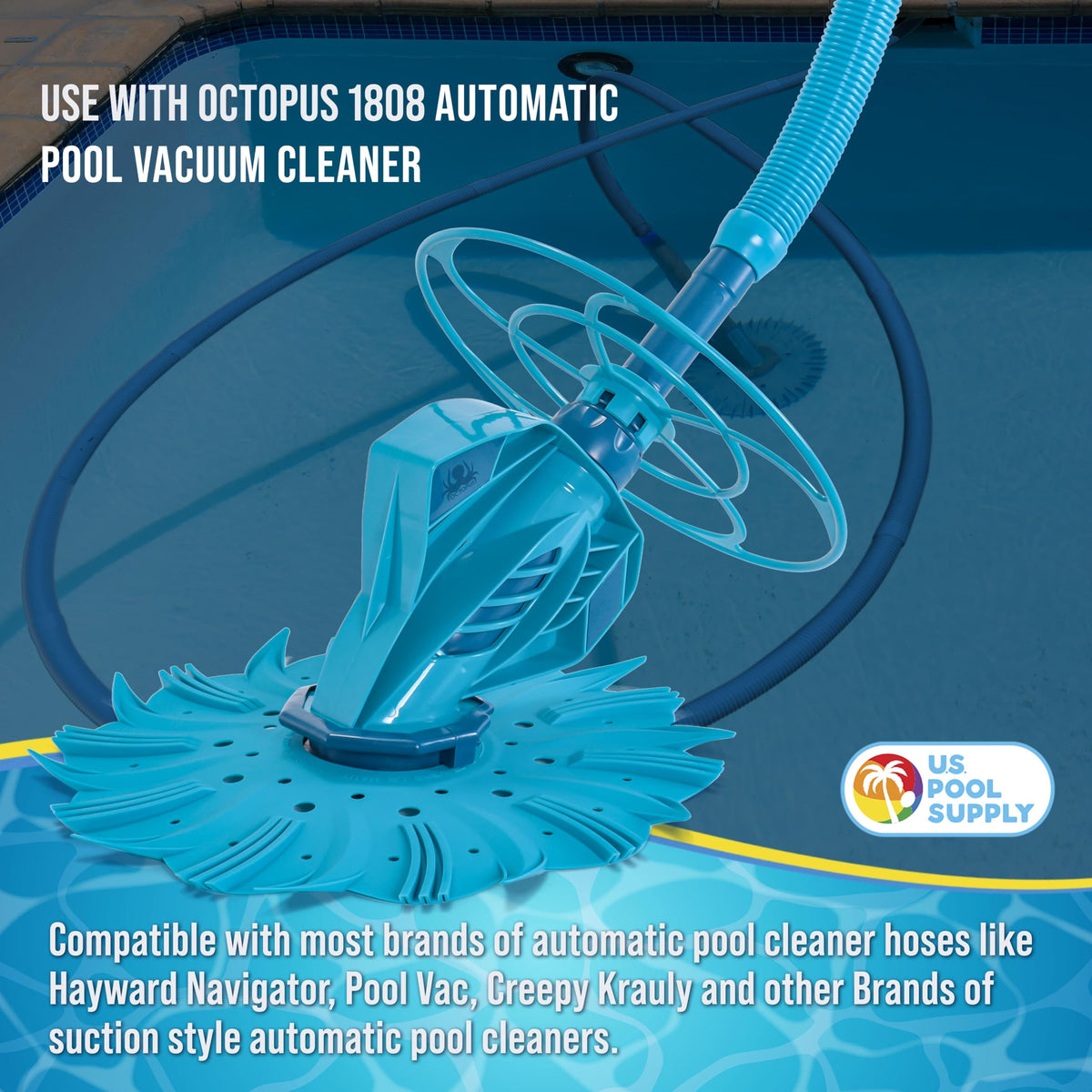 US Pool Supply easy-install hose connectors with 1.5-inch cuffs for watertight seals.