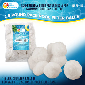 U.S. Pool Supply filter balls closeup highlighting polyester and polypropylene fibers for fine filtration.