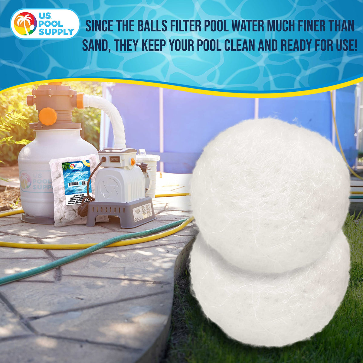 U.S. Pool Supply filter balls in action keeping pool water clear for longer sessions.