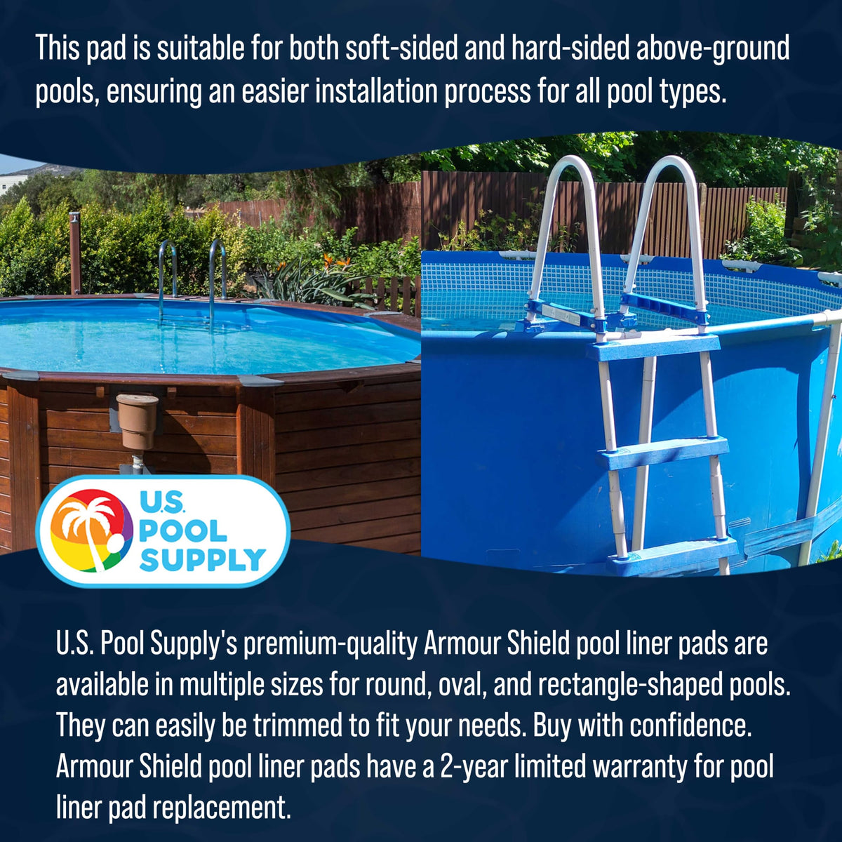 US Pool Supply Ground Shield easy-install pad works with soft- and hard-sided pools.