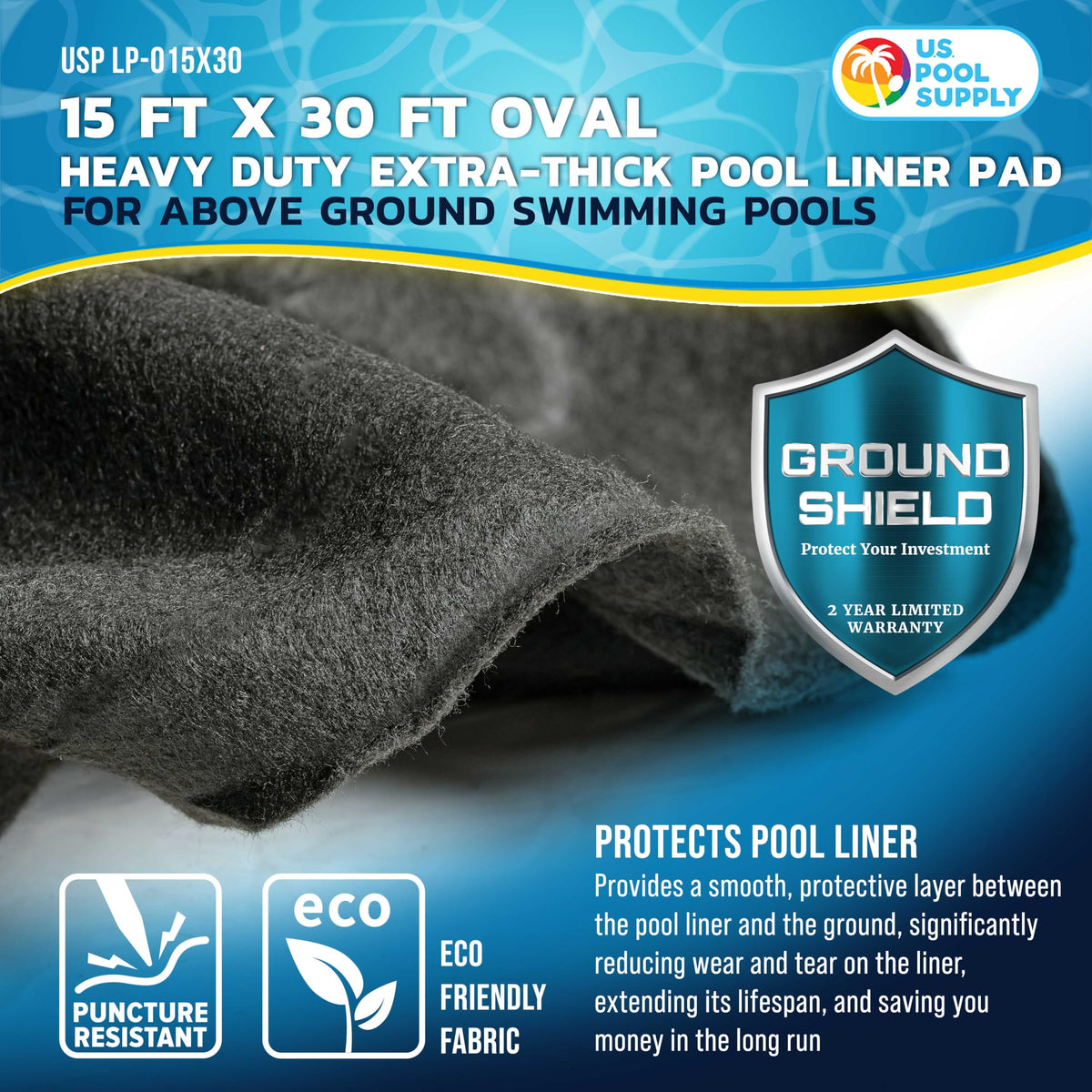 US Pool Supply Ground Shield oval liner pad cut-to-fit for a precise edge.