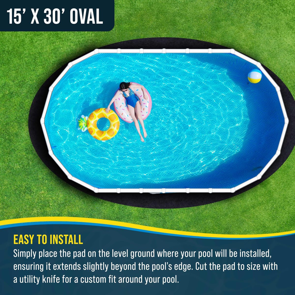 US Pool Supply Ground Shield weed barrier blocks weeds under the pad.