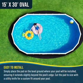 US Pool Supply Ground Shield weed barrier blocks weeds under the pad.