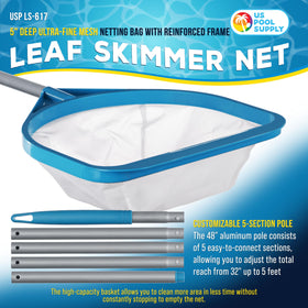 U.S. Pool Supply handheld skimmer for spas captures fine particles from water.