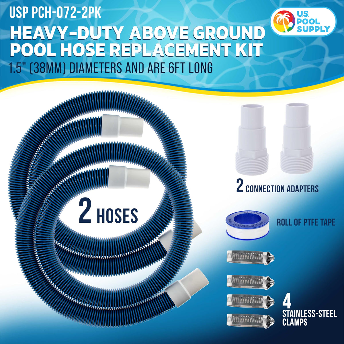 US Pool Supply hose adapters for secure 1.5 inch connections in pump setups