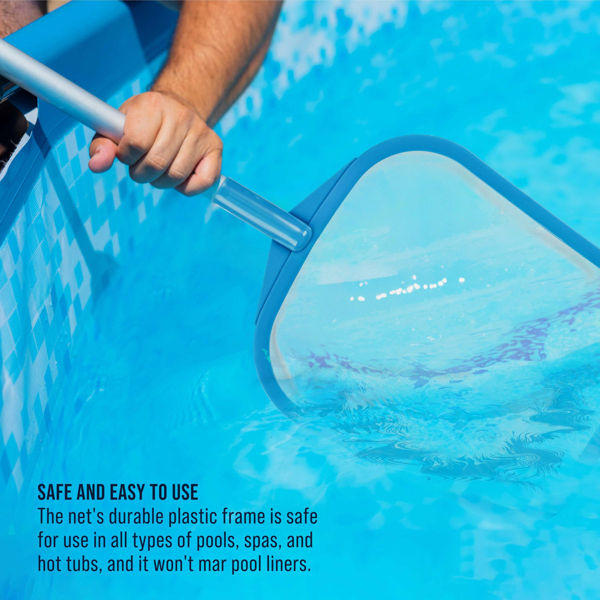 U.S. Pool Supply leaf-scoop skimmer net in action on surface
