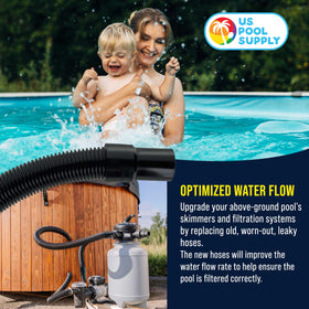 US Pool Supply heavy-duty hose resists leaks and weathering for outdoor pool use.