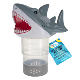 US Pool Supply Open Jaws Great White Shark dispenser top enhances pool decor while delivering chlorine