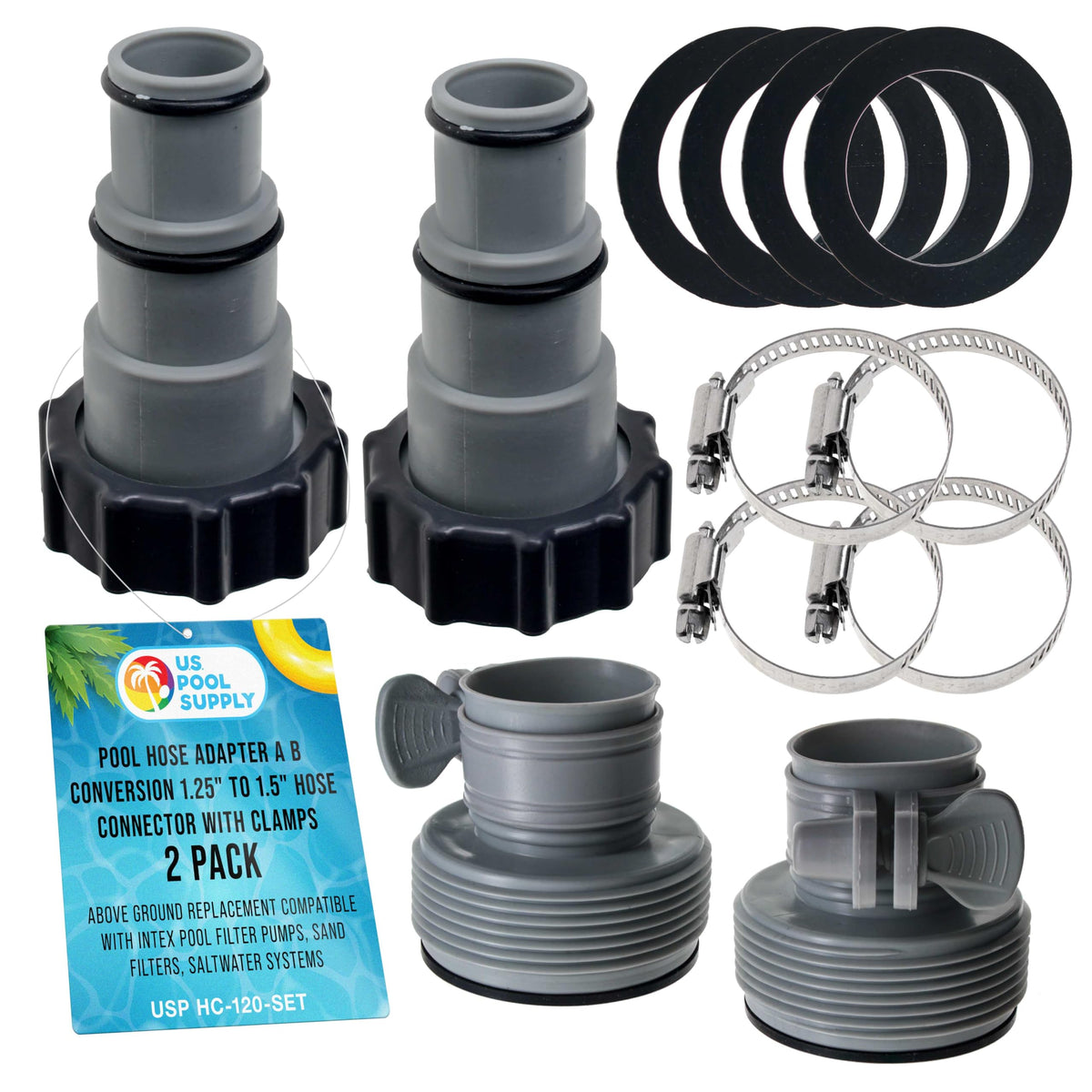 US Pool Supply pool hose adapter A-B converter 2-pack for leak-proof connections