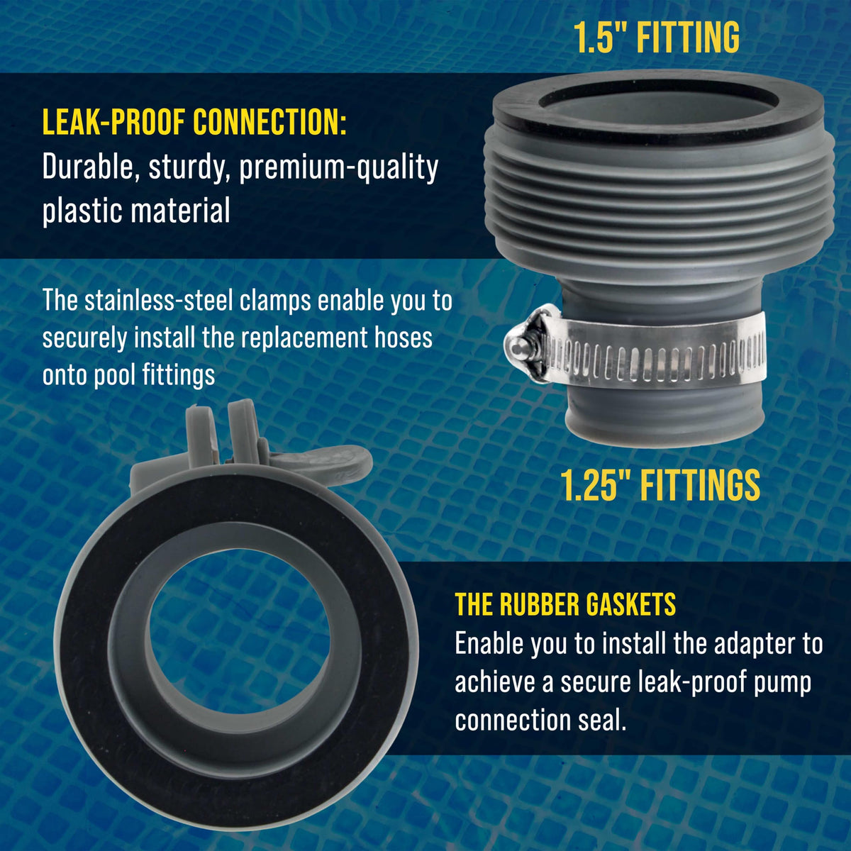 US Pool Supply adapter B works with Intex pumps and sand or saltwater systems.