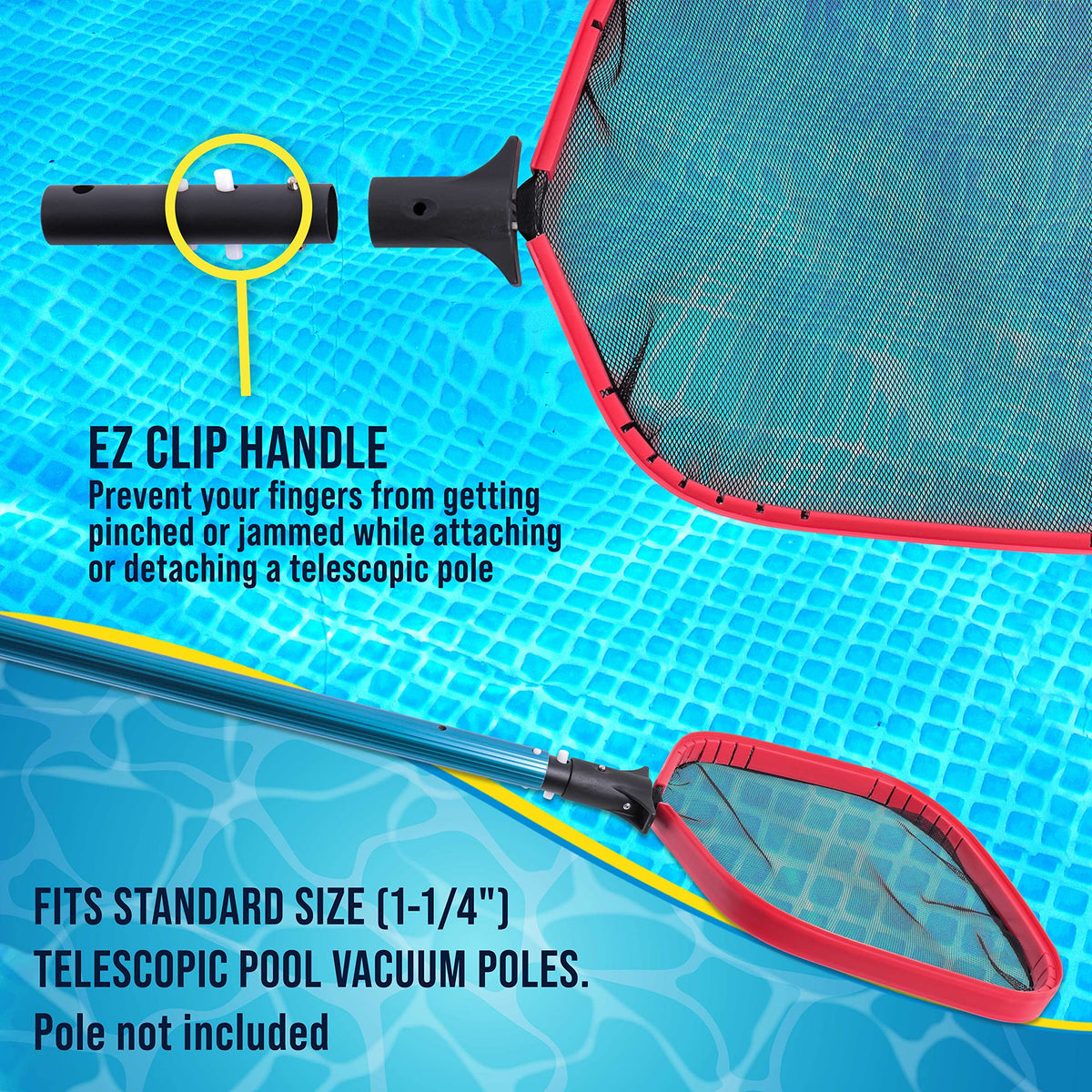 U.S. Pool Supply compatible with standard 1-1/4 inch poles for versatile cleaning.