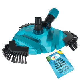 U.S. Pool Supply triangular 13-inch vacuum head with side brushes cleans corners smoothly.