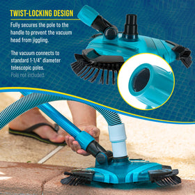 U.S. Pool Supply secure lock pole handle prevents head jiggle during cleaning.