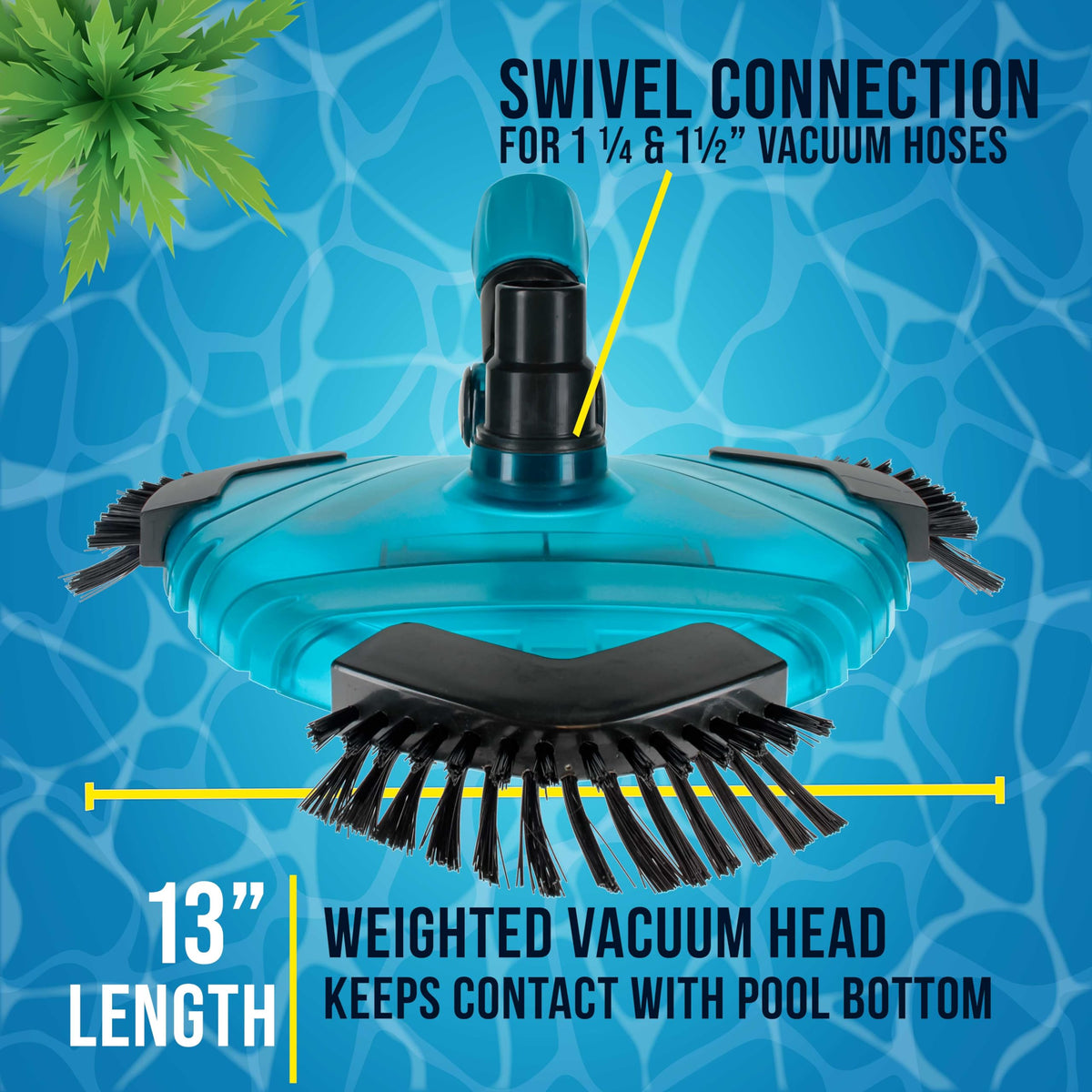 U.S. Pool Supply vacuum head with swivel connection for easy hose hookup.