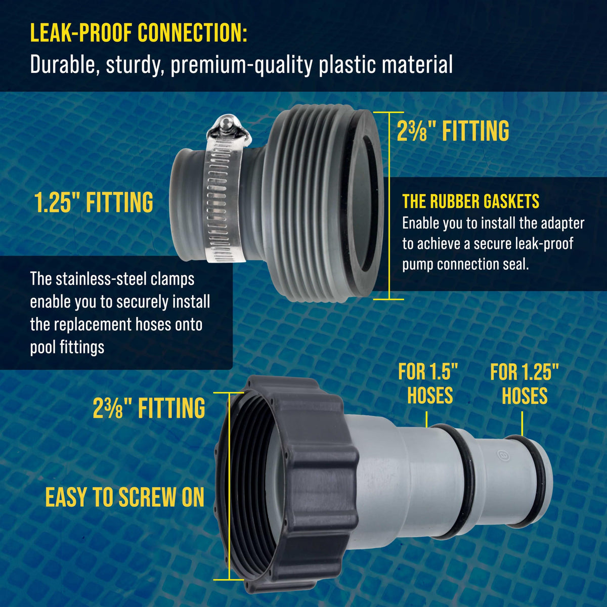US Pool Supply setup showing pump upgrade compatibility with adapters