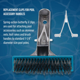 US Pool Supply skimmer net clip connection holds nets firmly in place.