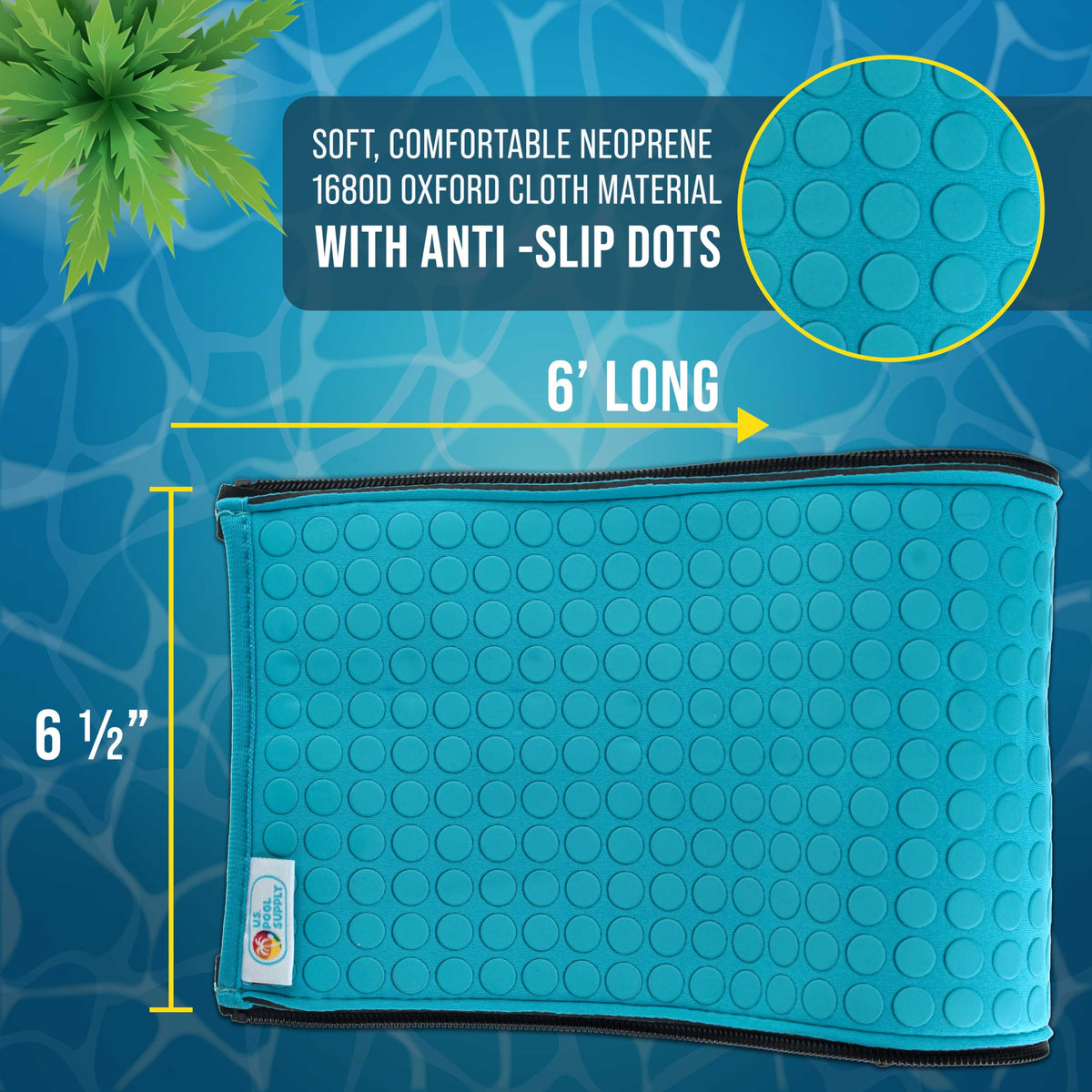 US Pool Supply slip-resistant grip dots improve control on pool rails.