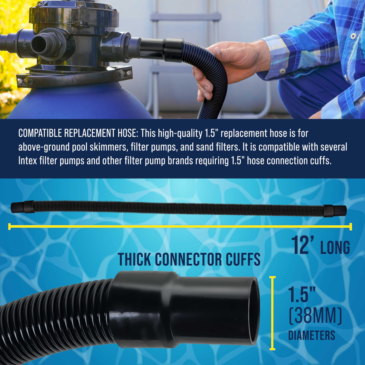 US Pool Supply spiral-wound EVA hose, flexible and long-lasting for smooth water flow.