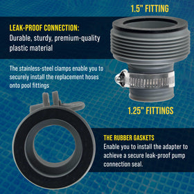 US Pool Supply stainless-steel clamps securing hoses for durable connections.