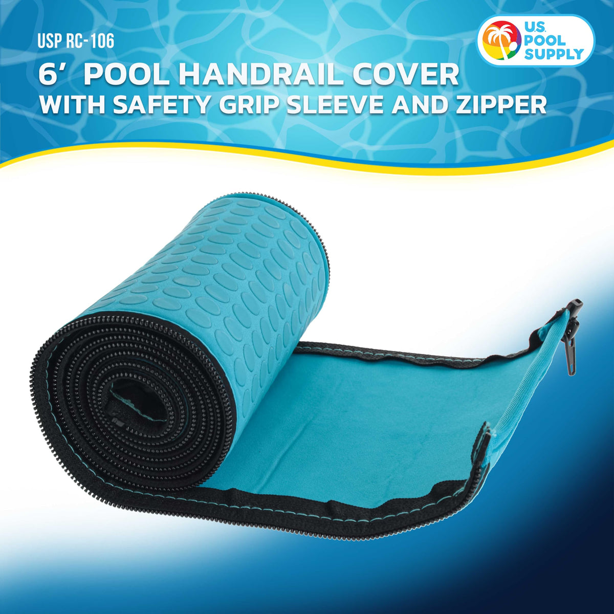 US Pool Supply teal neoprene handrail sleeve offering grip on wet hands.