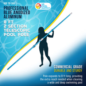 US Pool Supply telescopic pool pole with cam lock secures length during use.