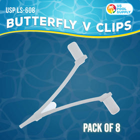 US Pool Supply universal V-clip attached to a pole for easy connections.