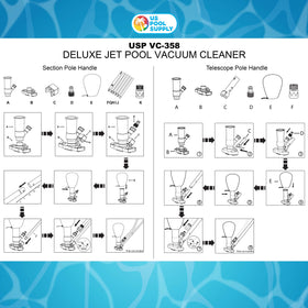 US Pool Supply vacuum in use with hose demonstrates efficient setup.
