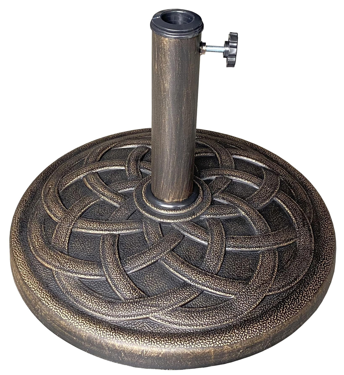 US Weight 26lb cast stone base with patio stability for umbrellas.