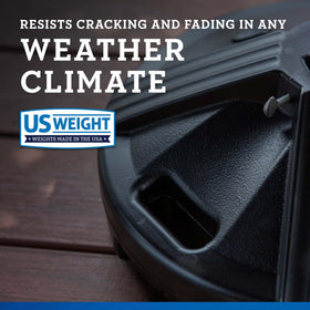US Weight base fits 1.0-1.5in poles for patio table compatibility.