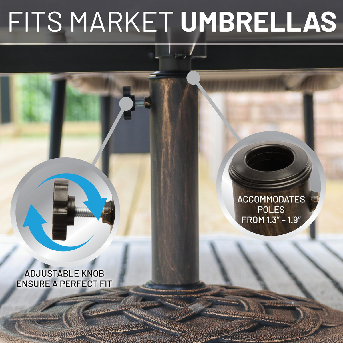 US Weight bronze-finish design complements outdoor décor with sturdy performance.