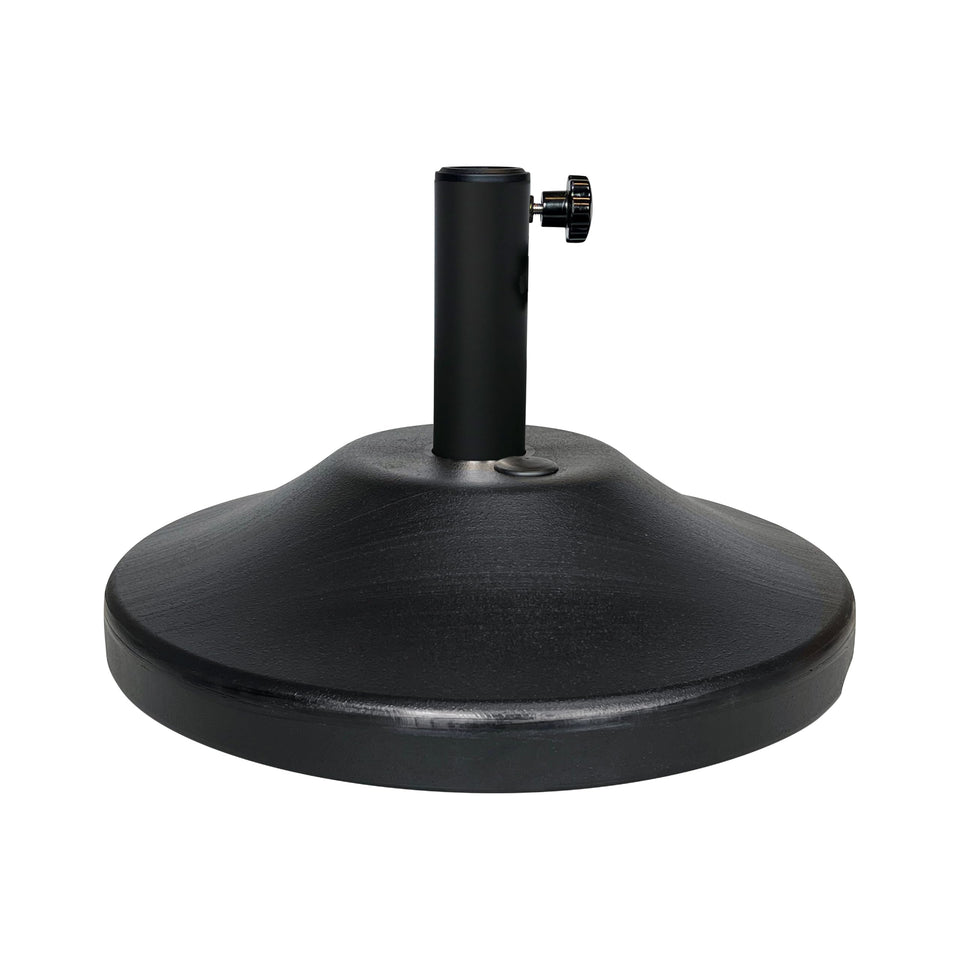 US Weight fillable round umbrella base with 18-inch diameter provides stable patio table support.