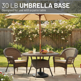 US Weight umbrella base features an 11.42-inch height for reliable under-table anchoring.