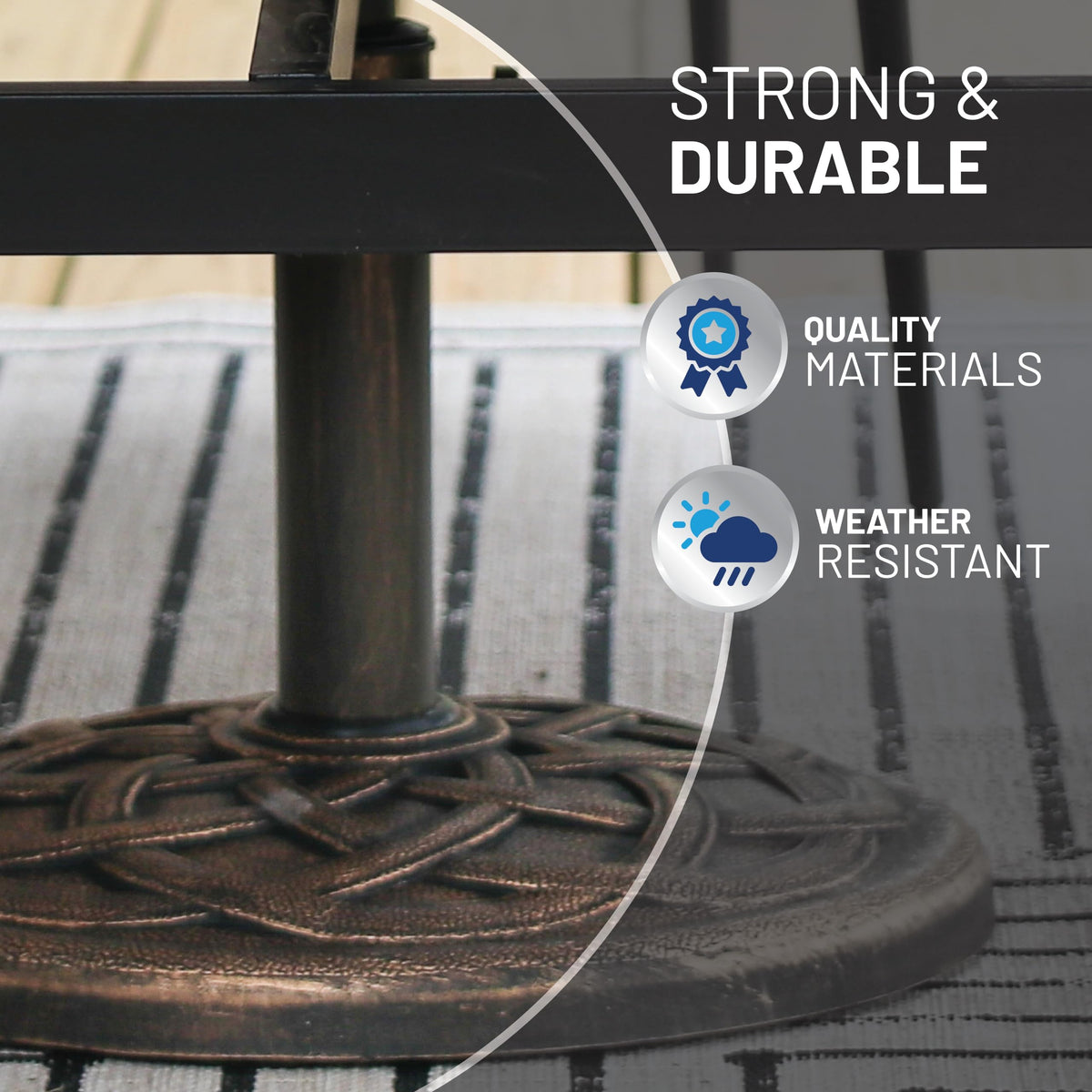US Weight heavy-duty cast stone base stays steady in windy conditions.