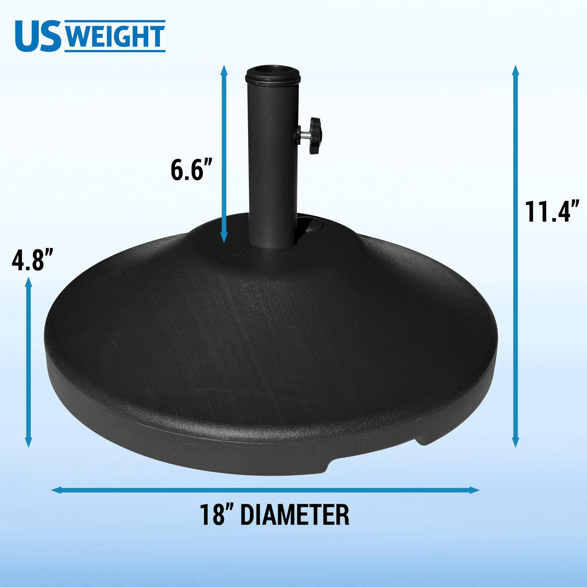 US Weight base includes a steel stem that fits 1.5 to 2 inch poles.
