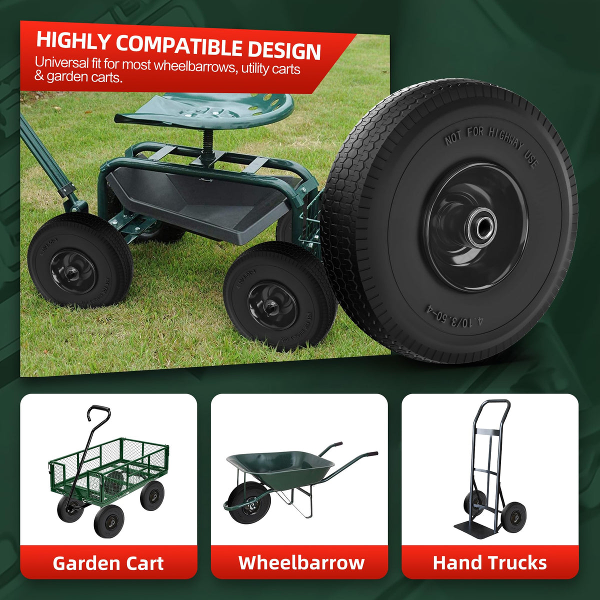 USCASTER compatible with hand trucks and wheelbarrows for versatile use.