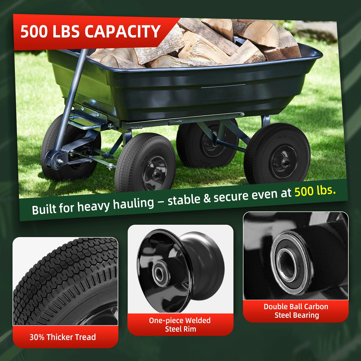 USCASTER double-sealed bearings ensure smooth rotation with less effort.